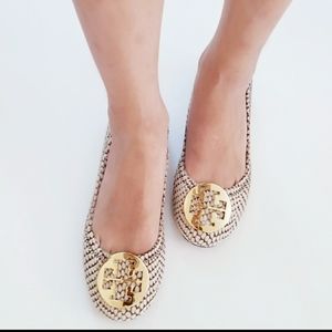 Tory Burch Reva Almond Snake Calf Hair Flats